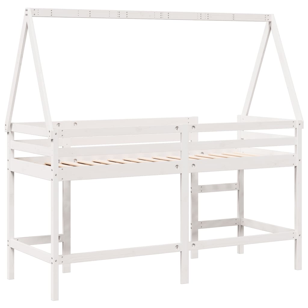 Lit superposé avec échelle et toit sans matelas blanc 90x190 cm - XIOS