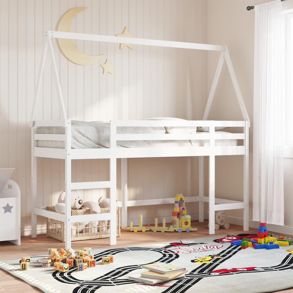 Lit superposé avec échelle et toit sans matelas blanc 90x190 cm - XIOS