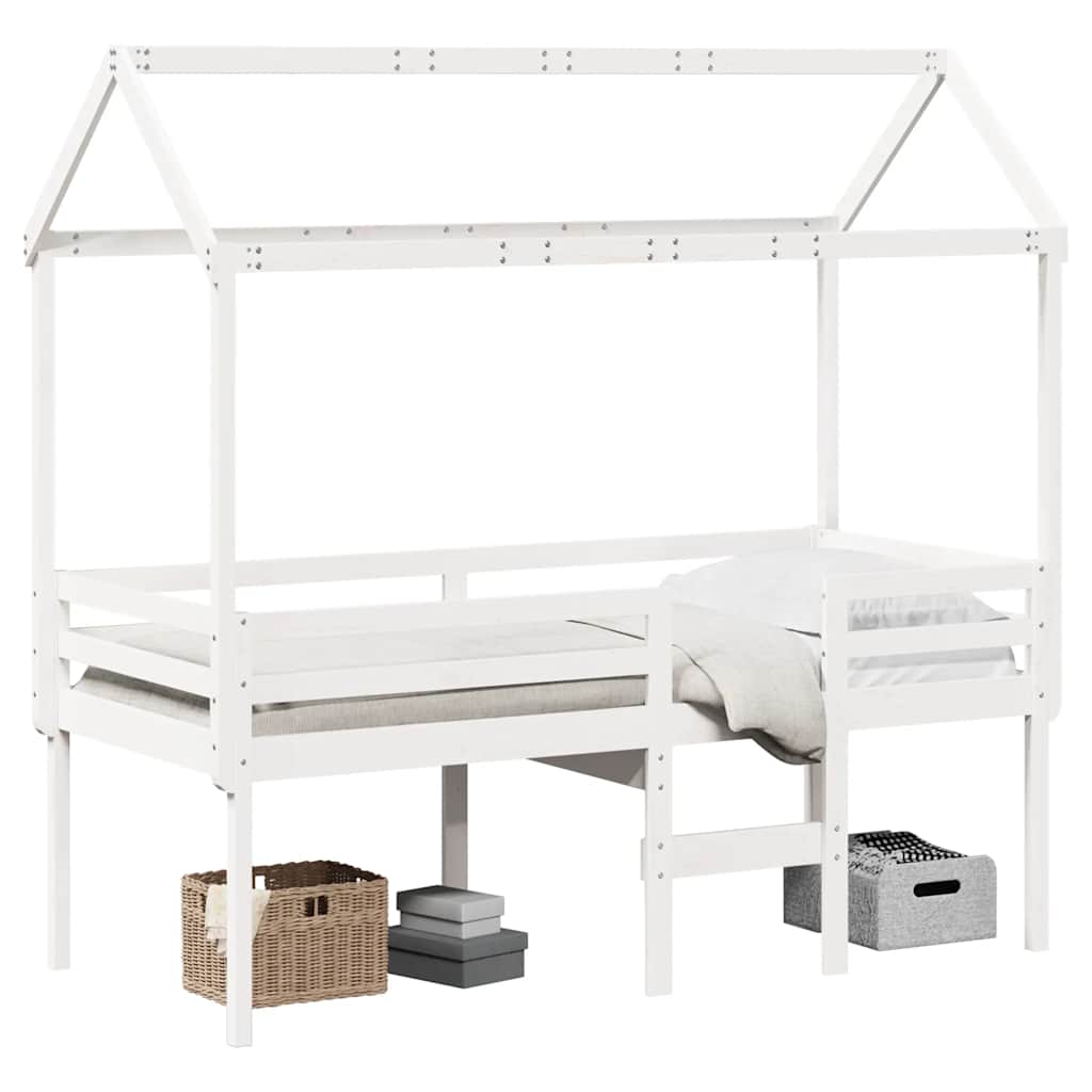 Lit haut sans matelas blanc 90x200 cm bois de pin massif - XIOS