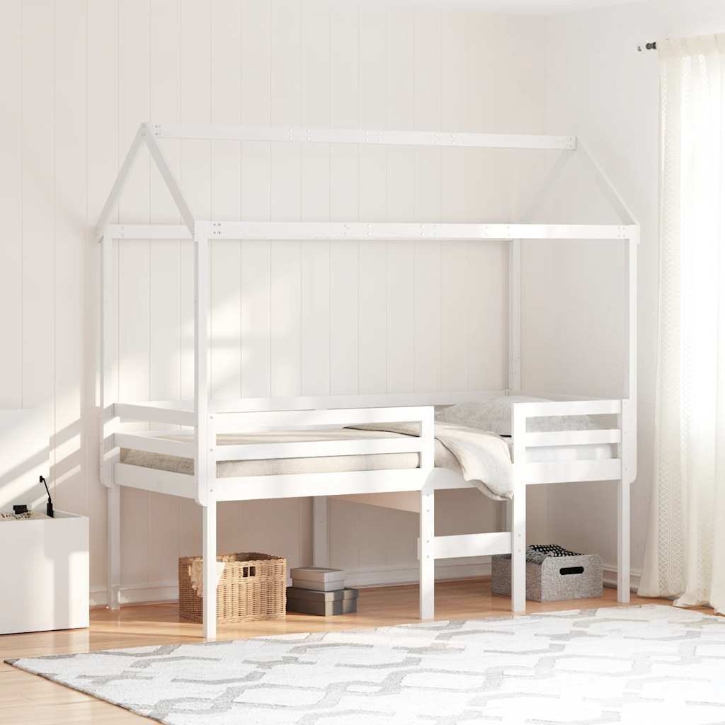 Lit haut sans matelas blanc 90x200 cm bois de pin massif - XIOS