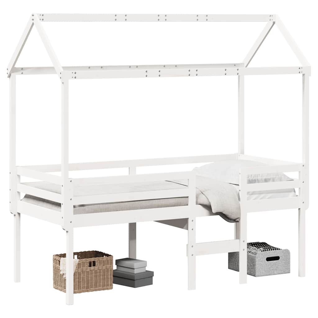 Lit haut sans matelas blanc 75x190 cm bois de pin massif - XIOS
