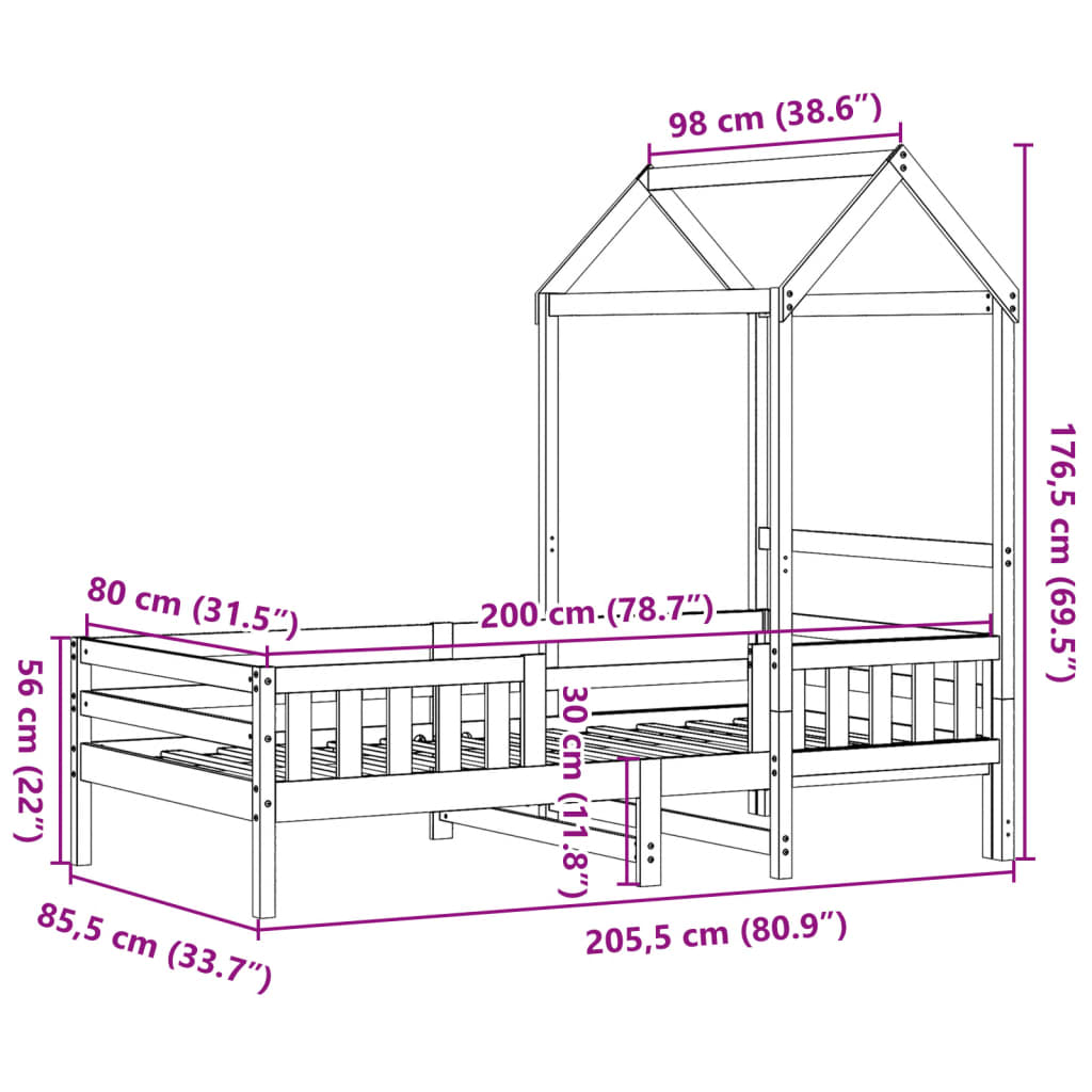 Cadre de lit avec toit sans matelas cire marron 80x200 cm - XIOS