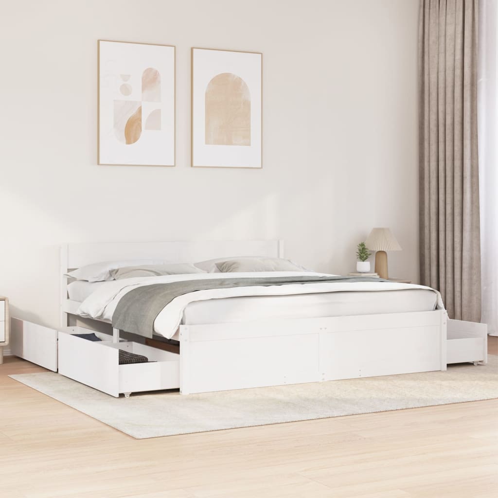 Cadre de lit sans matelas blanc 200x200 cm bois massif de pin - XIOS