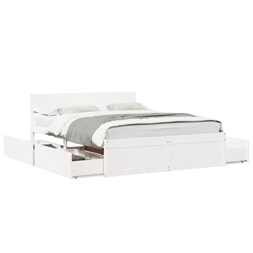 Cadre de lit sans matelas blanc 160x200 cm bois de pin massif - XIOS