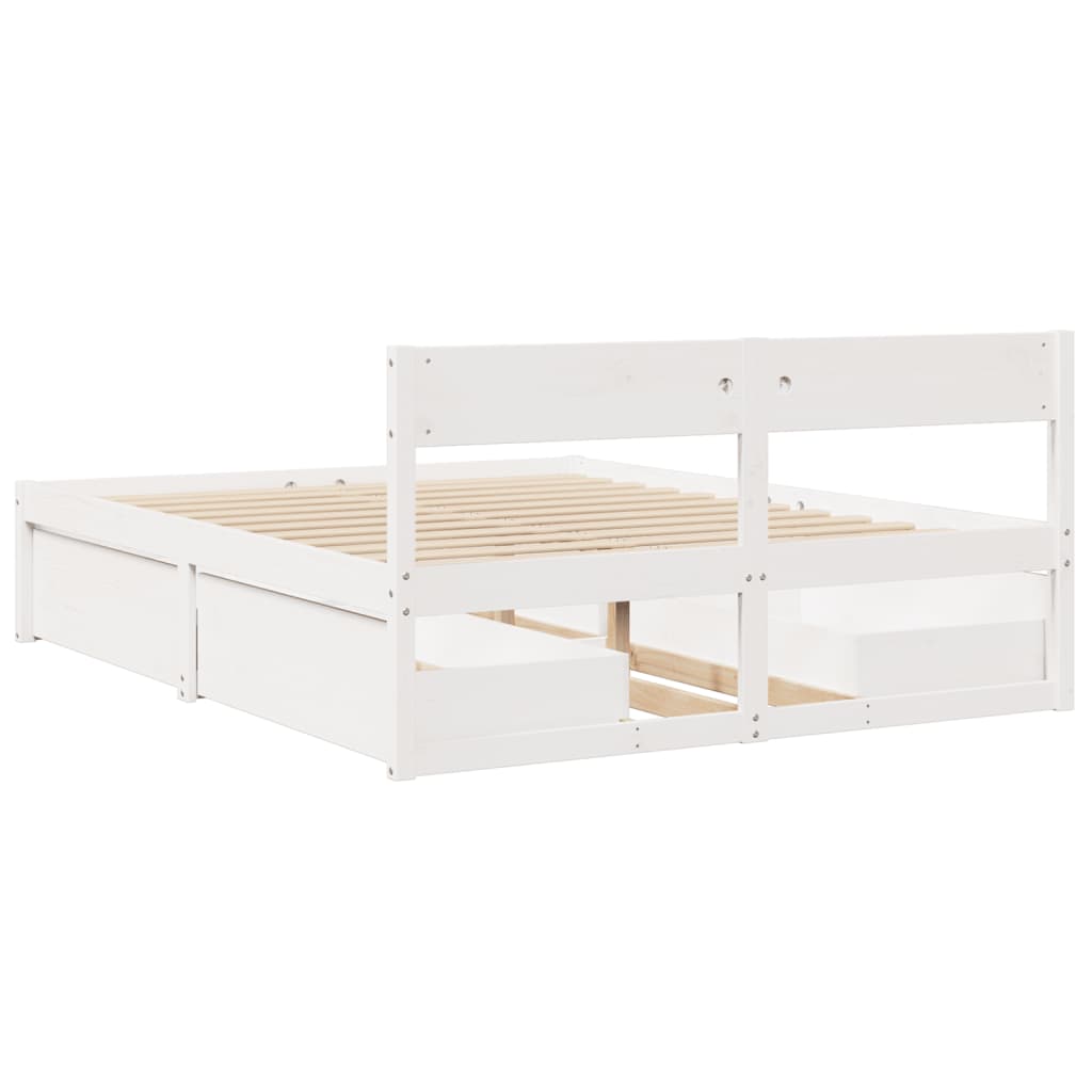 Cadre de lit sans matelas blanc 160x200 cm bois de pin massif - XIOS