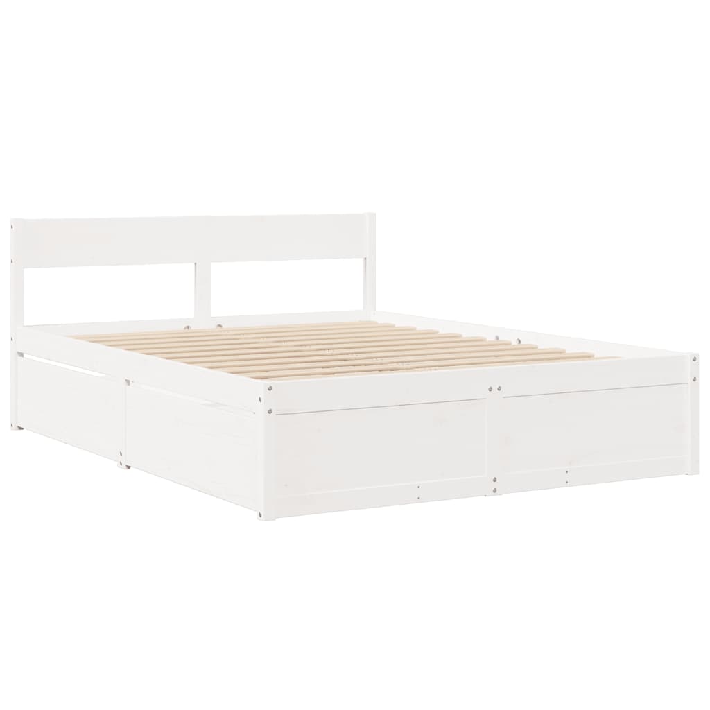 Cadre de lit sans matelas blanc 150x200 cm bois de pin massif - XIOS
