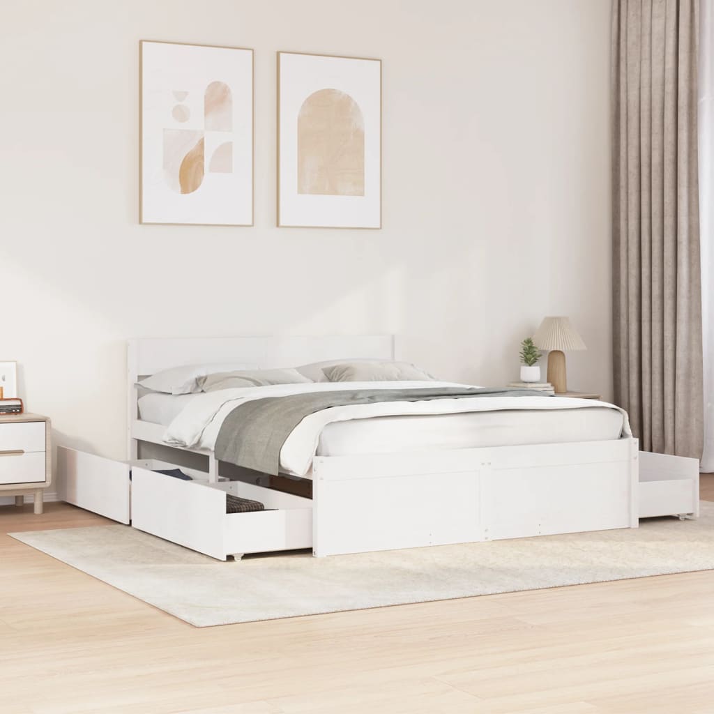 Cadre de lit sans matelas blanc 150x200 cm bois de pin massif - XIOS