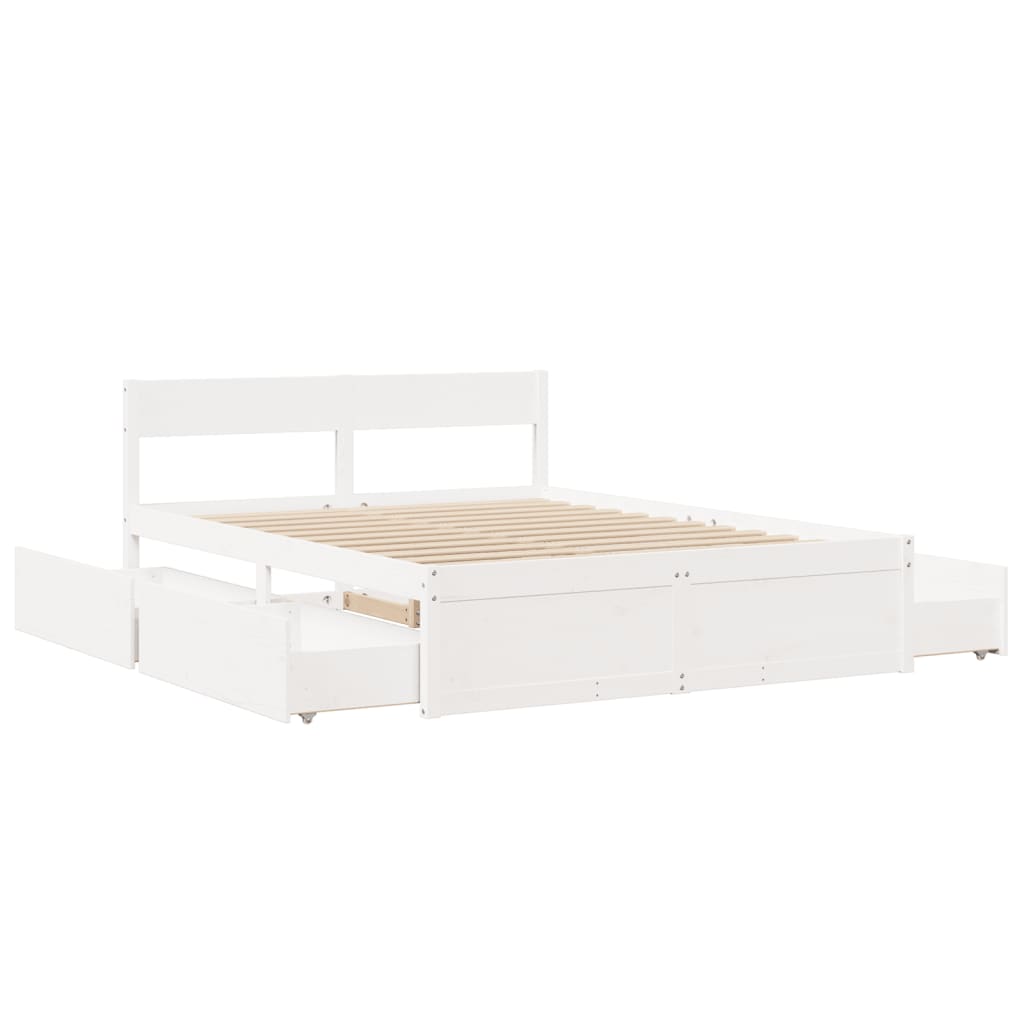 Cadre de lit sans matelas blanc 140x200 cm bois de pin massif - XIOS