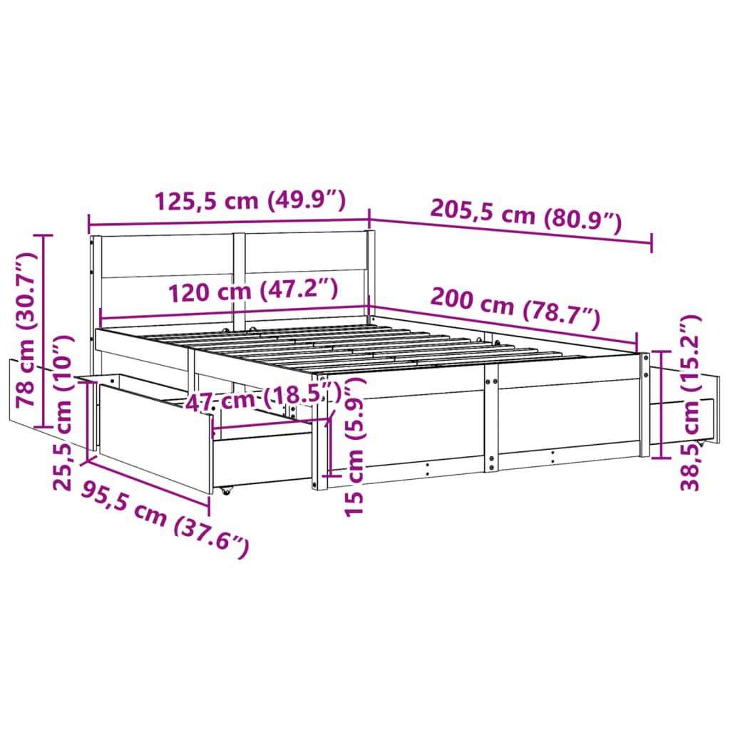 Cadre de lit sans matelas 120x200 cm bois de pin massif - XIOS
