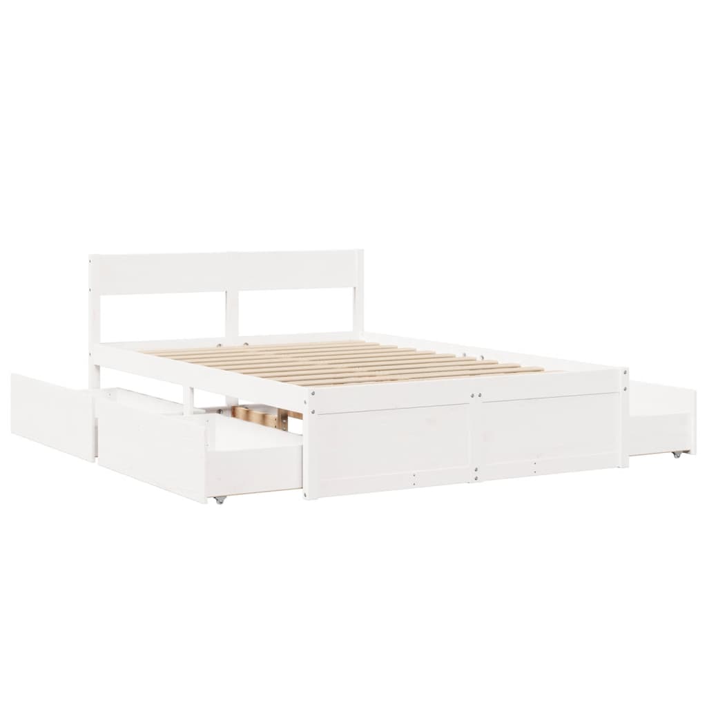 Cadre de lit sans matelas blanc 140x190 cm bois de pin massif - XIOS