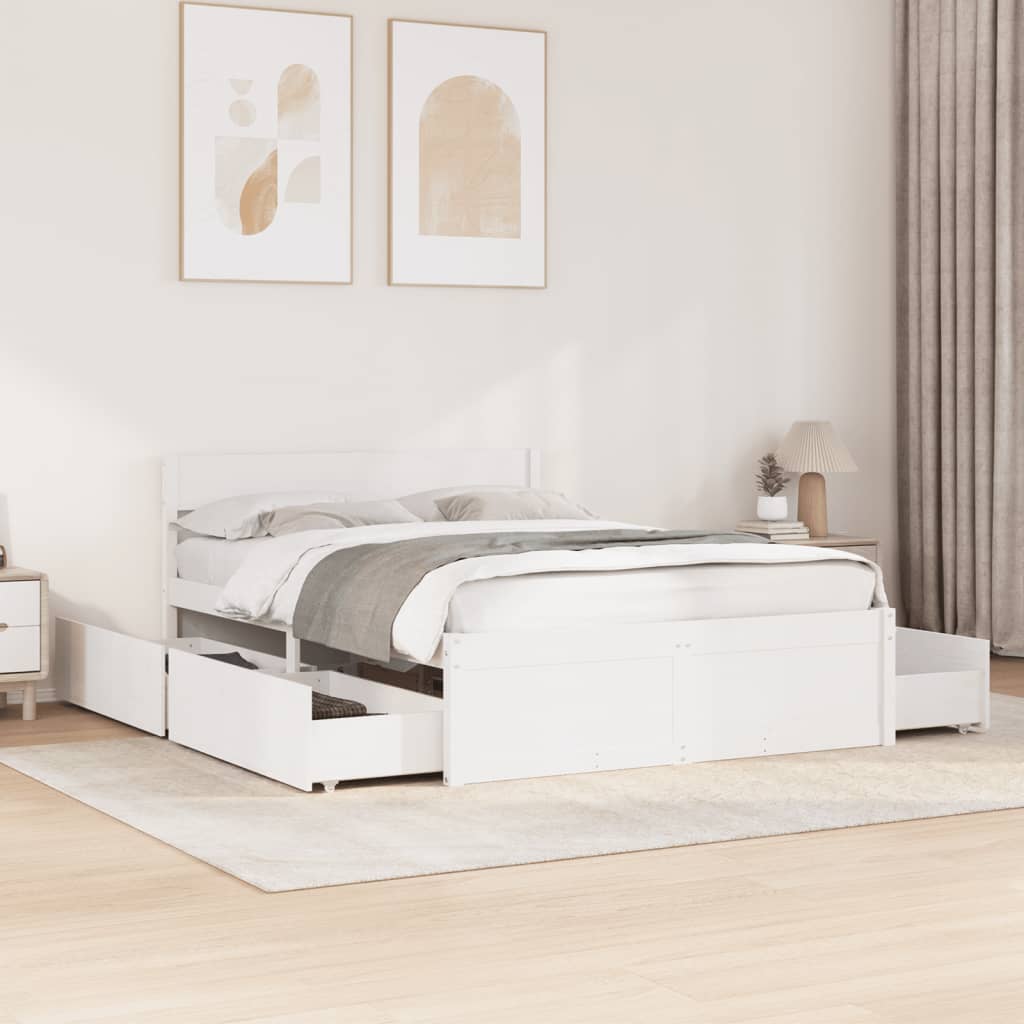 Cadre de lit sans matelas blanc 140x190 cm bois de pin massif - XIOS