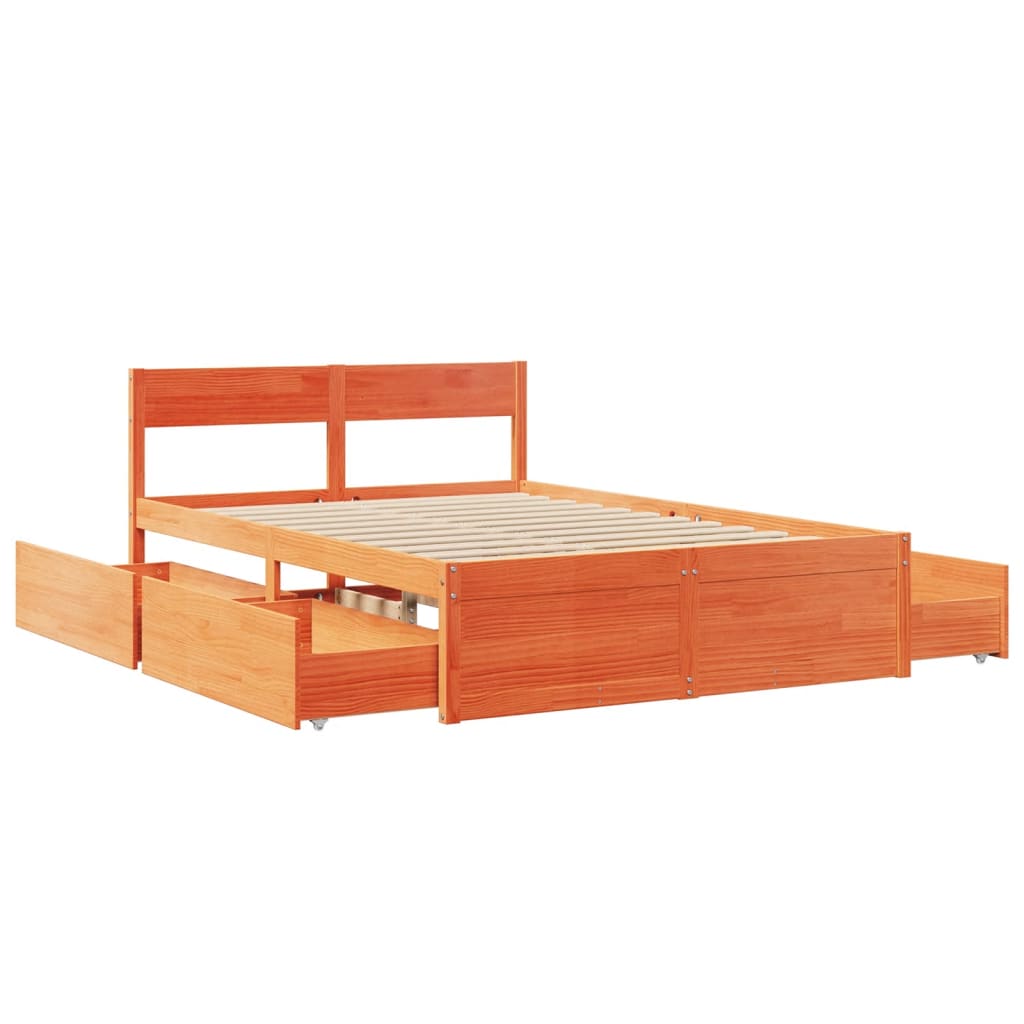Cadre de lit sans matelas cire marron 140x190cm bois pin massif - XIOS