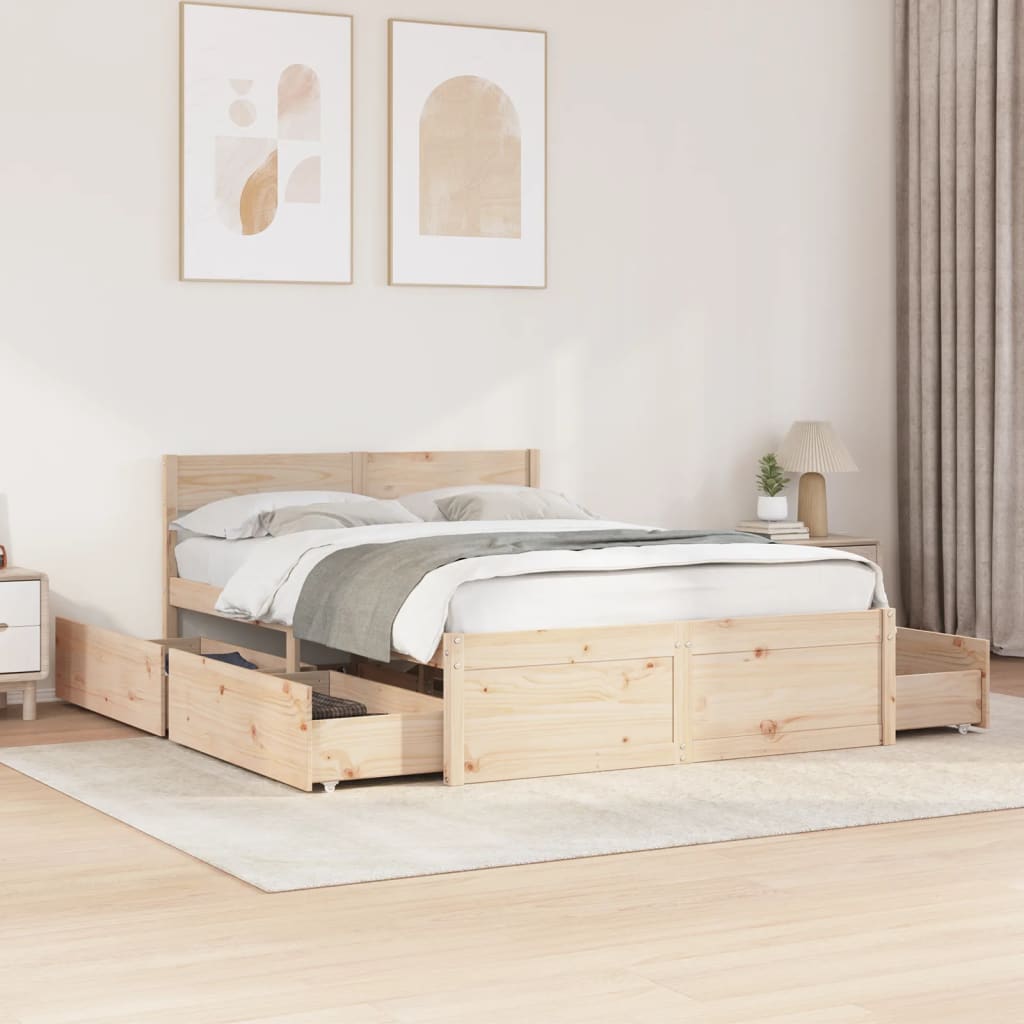 Cadre de lit sans matelas 135x190 cm bois de pin massif - XIOS
