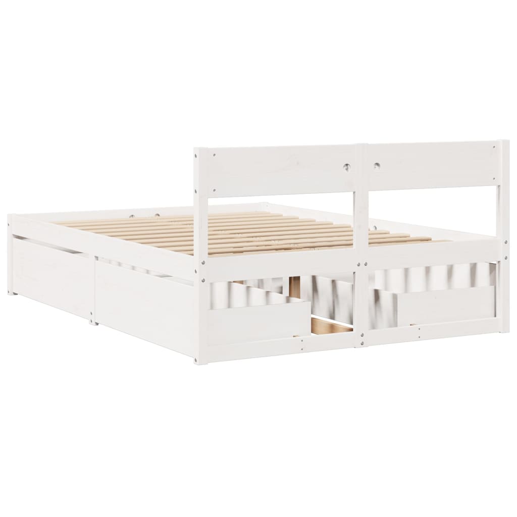 Cadre de lit sans matelas blanc 135x190 cm bois de pin massif - XIOS