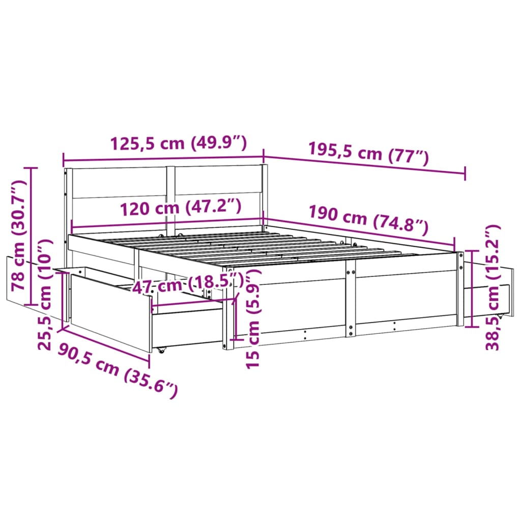 Cadre de lit sans matelas 120x190 cm bois de pin massif - XIOS