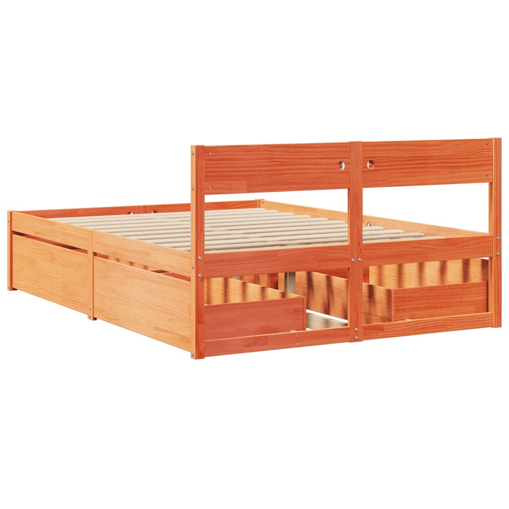 Cadre de lit sans matelas cire marron 120x190cm bois pin massif - XIOS