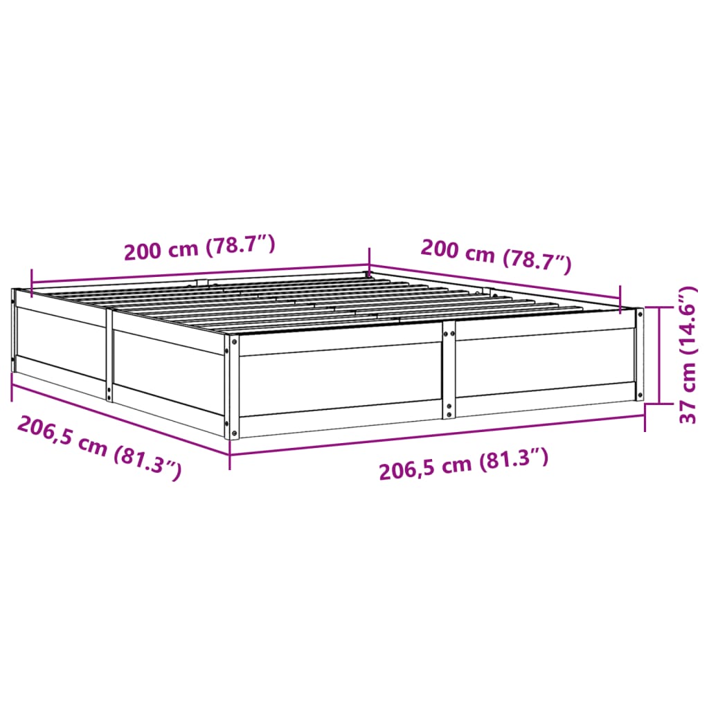 Cadre de lit sans matelas 200x200 cm bois massif de pin - XIOS