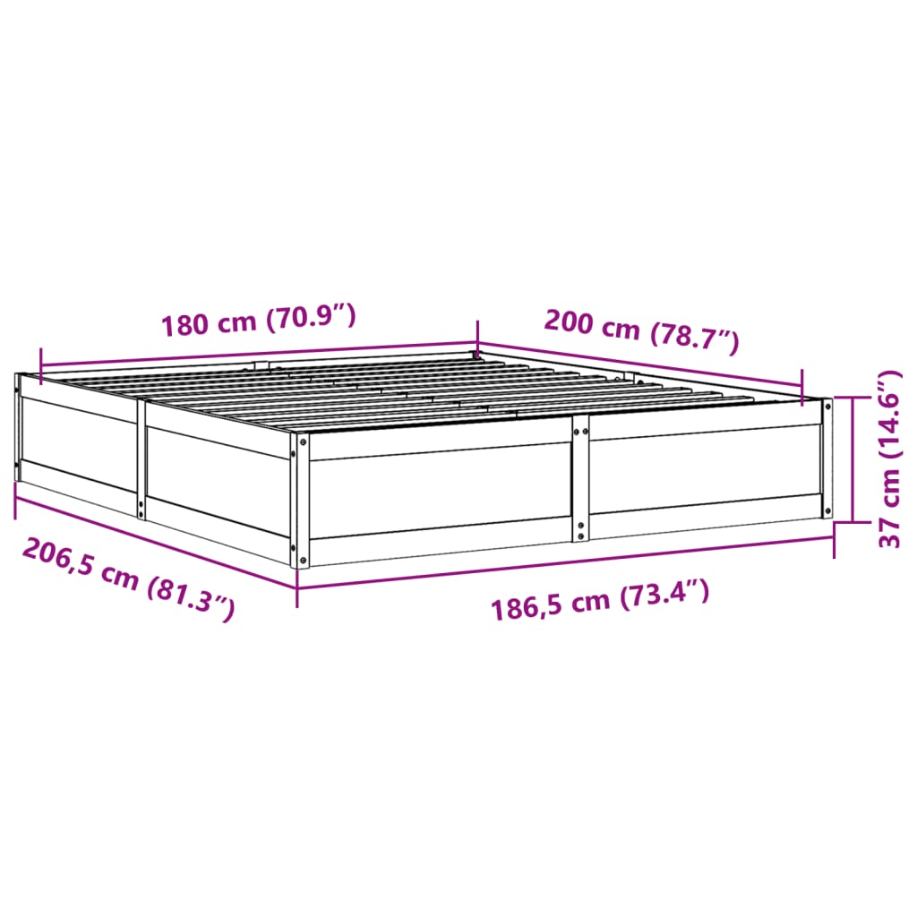 Cadre de lit sans matelas 180x200 cm bois massif de pin - XIOS