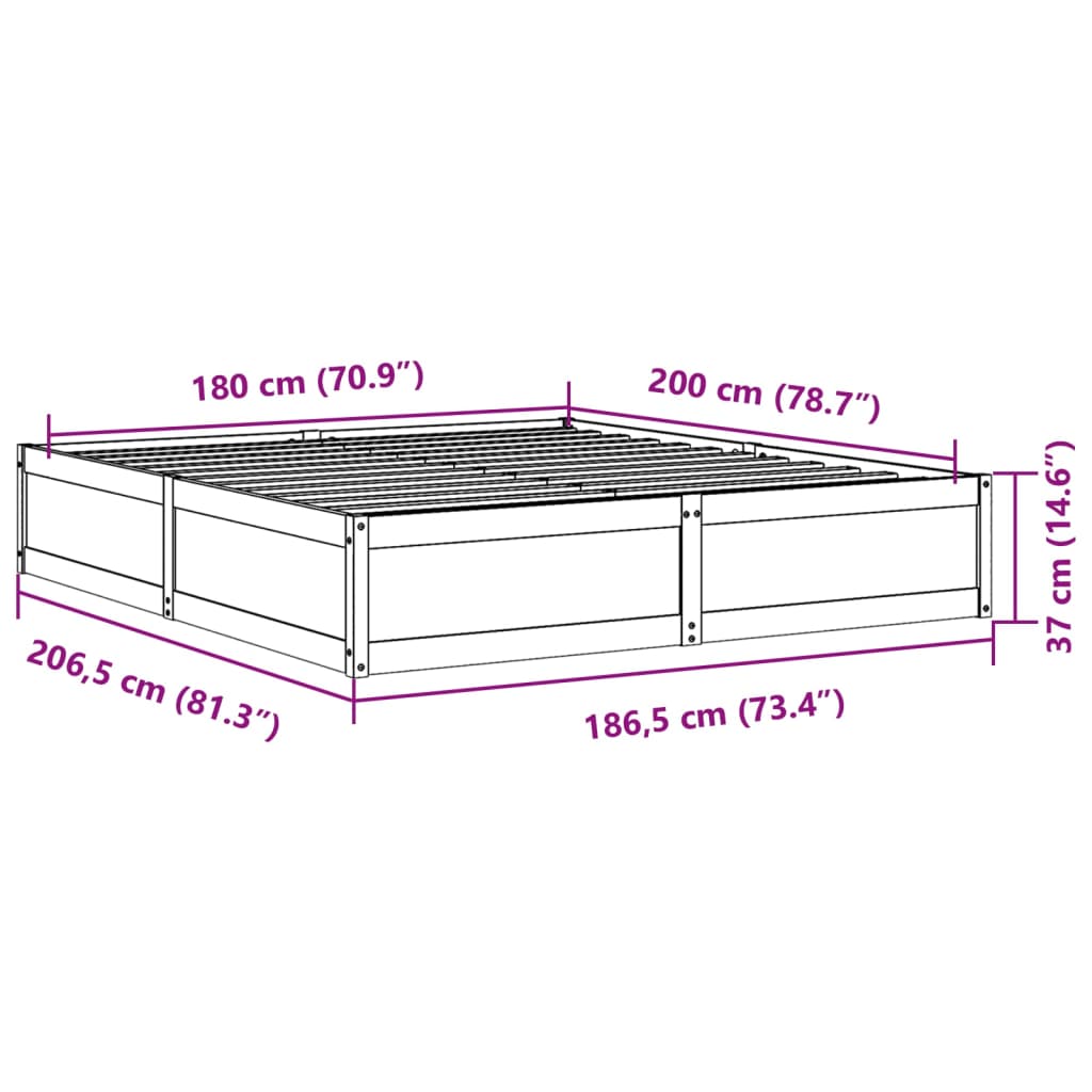 Cadre de lit sans matelas blanc 180x200 cm bois massif de pin - XIOS