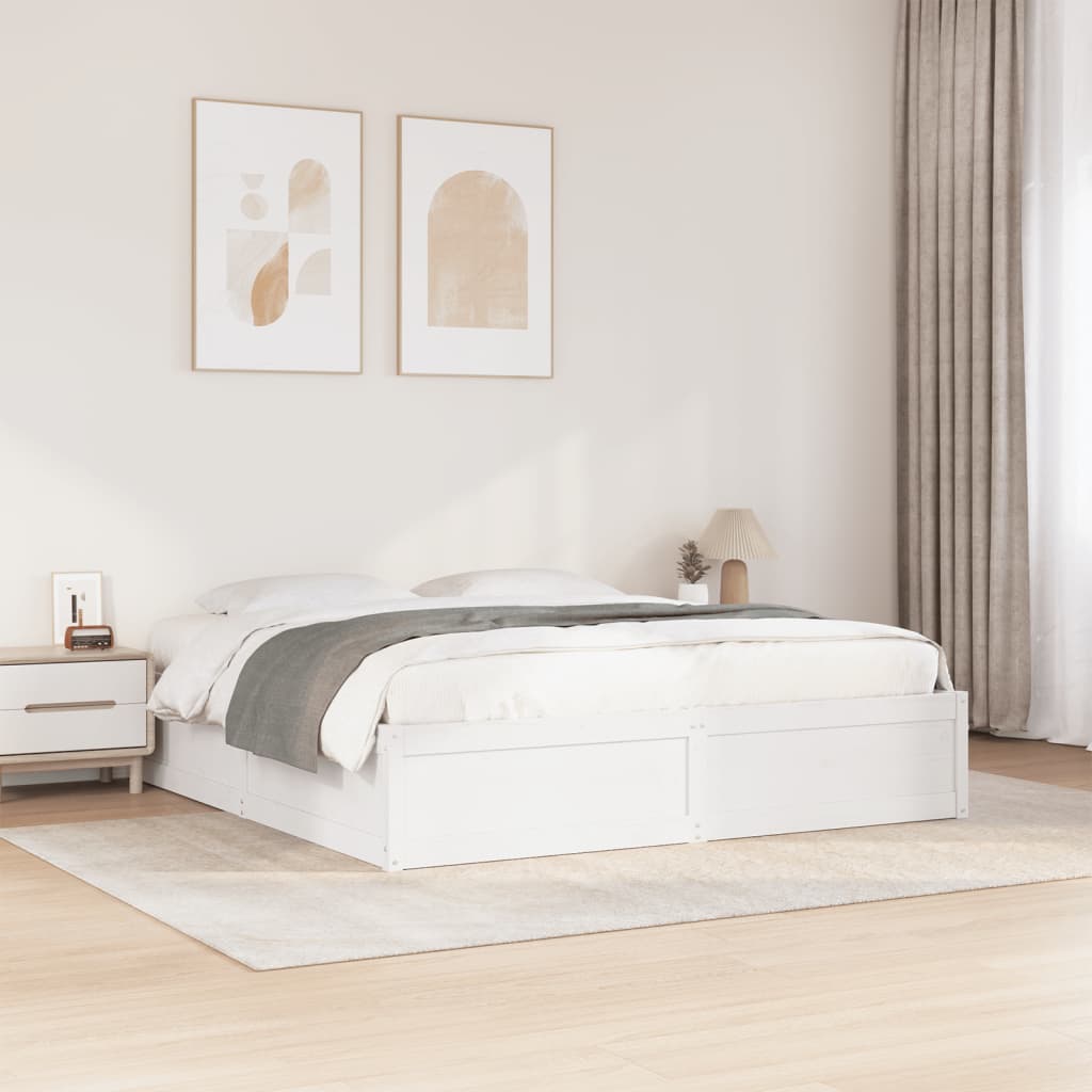 Cadre de lit sans matelas blanc 180x200 cm bois massif de pin - XIOS
