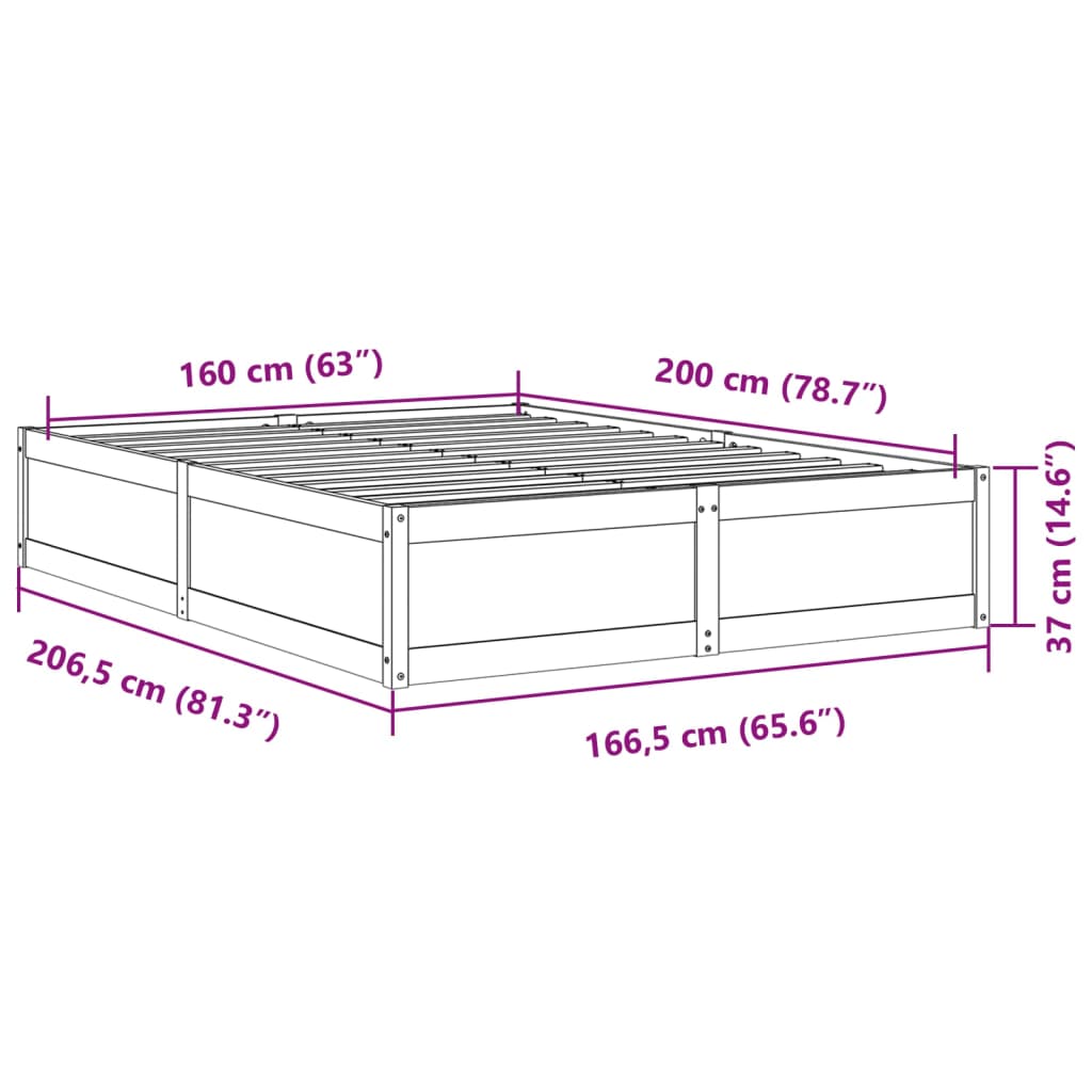 Cadre de lit sans matelas 160x200 cm bois massif de pin - XIOS