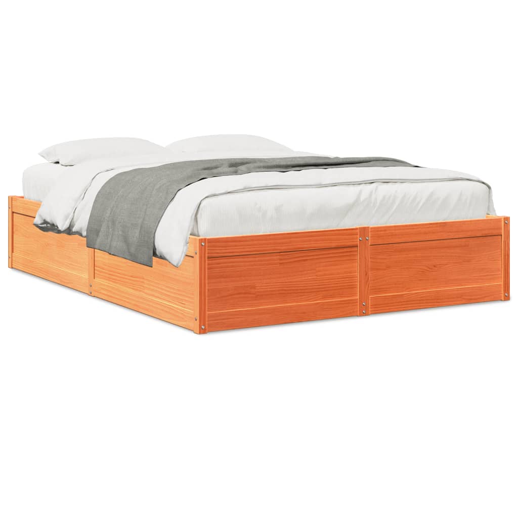 Cadre de lit sans matelas cire marron 160x200cm bois pin massif - XIOS