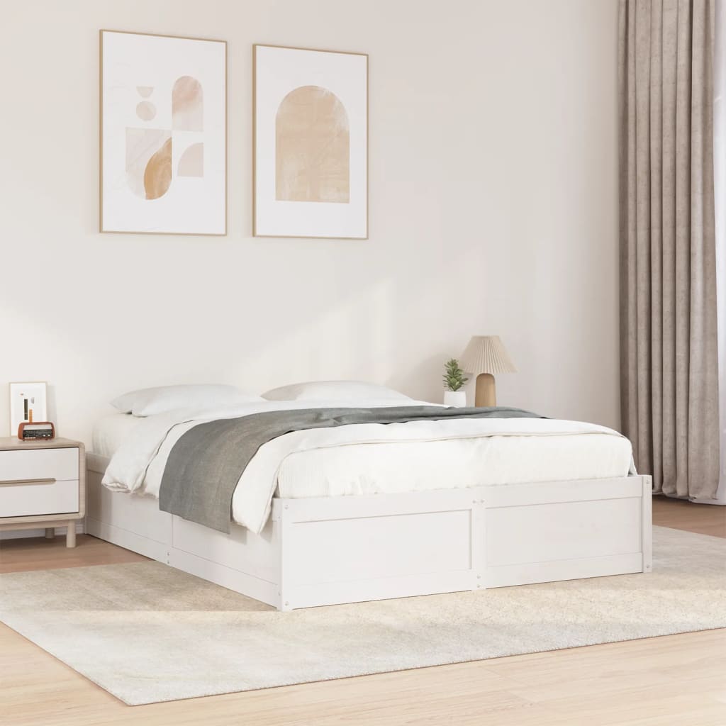 Cadre de lit sans matelas blanc 140x200 cm bois de pin massif - XIOS