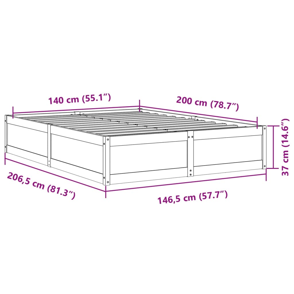 Cadre de lit sans matelas cire marron 140x200cm bois pin massif - XIOS