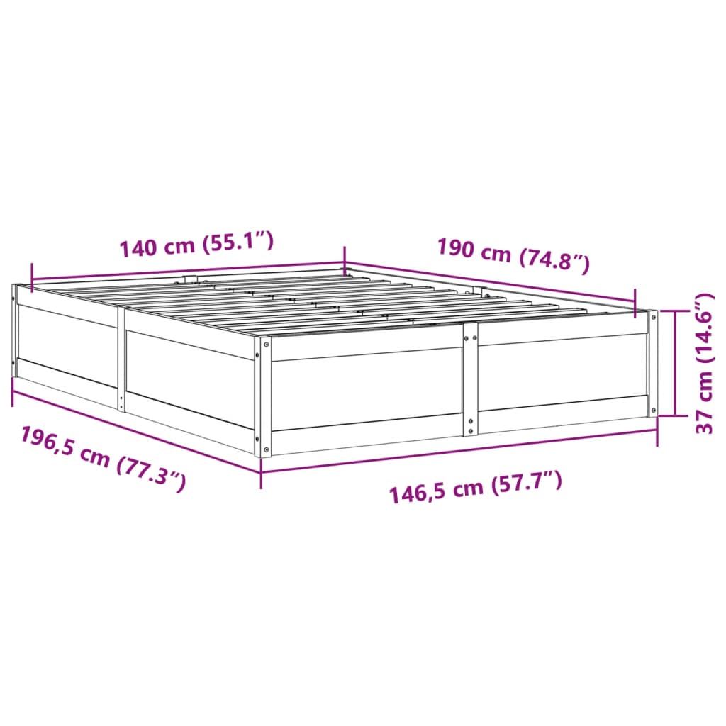 Cadre de lit sans matelas 140x190 cm bois de pin massif - XIOS