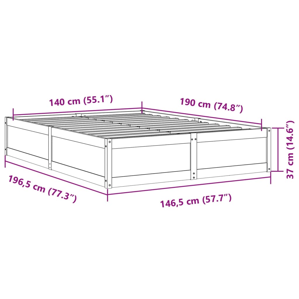 Cadre de lit sans matelas blanc 140x190 cm bois de pin massif - XIOS