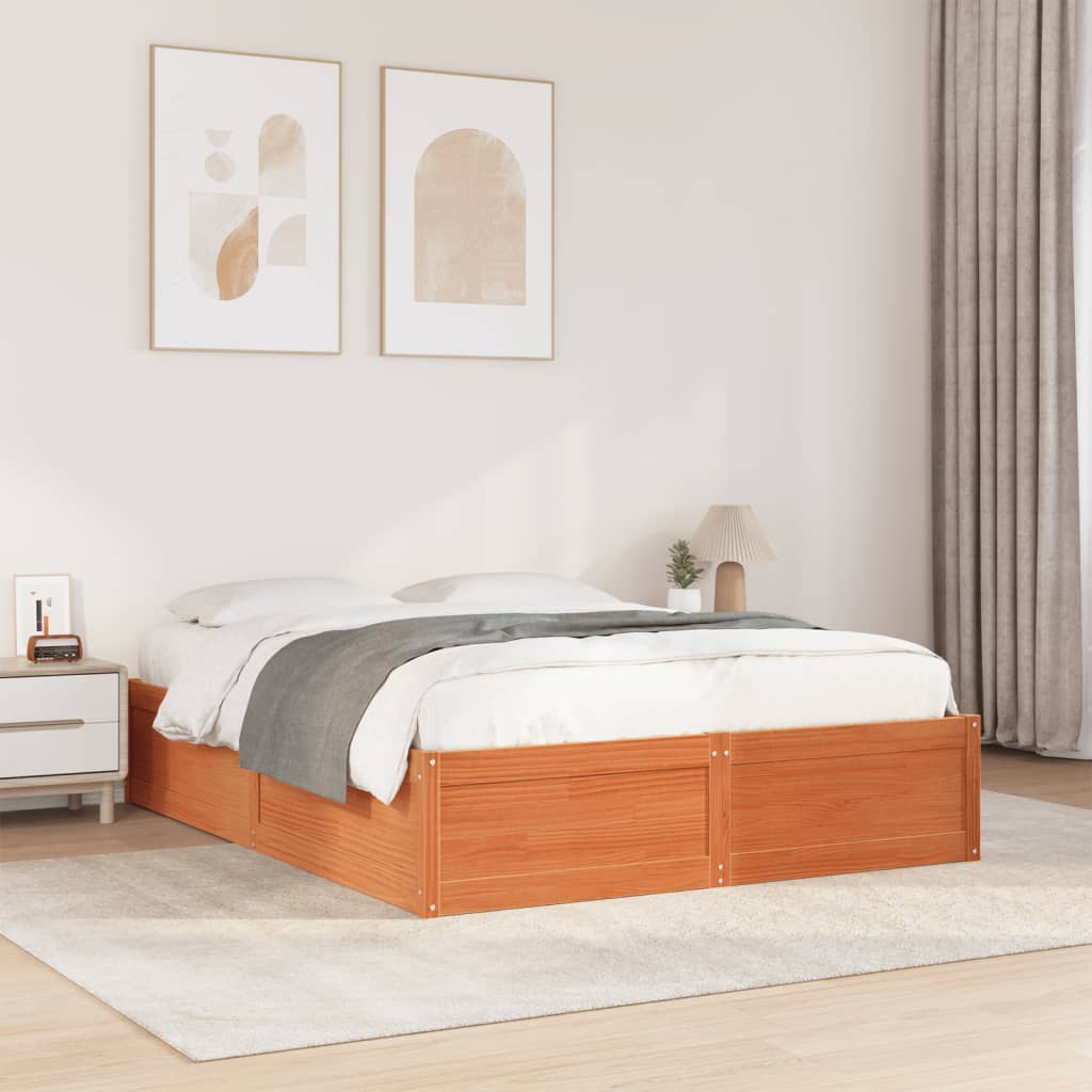 Cadre de lit sans matelas cire marron 140x190cm bois pin massif - XIOS