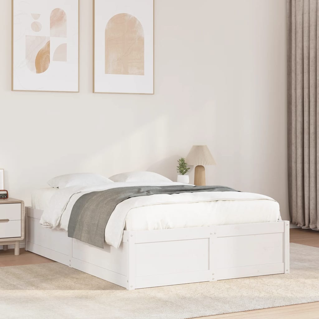 Cadre de lit sans matelas blanc 135x190 cm bois de pin massif - XIOS