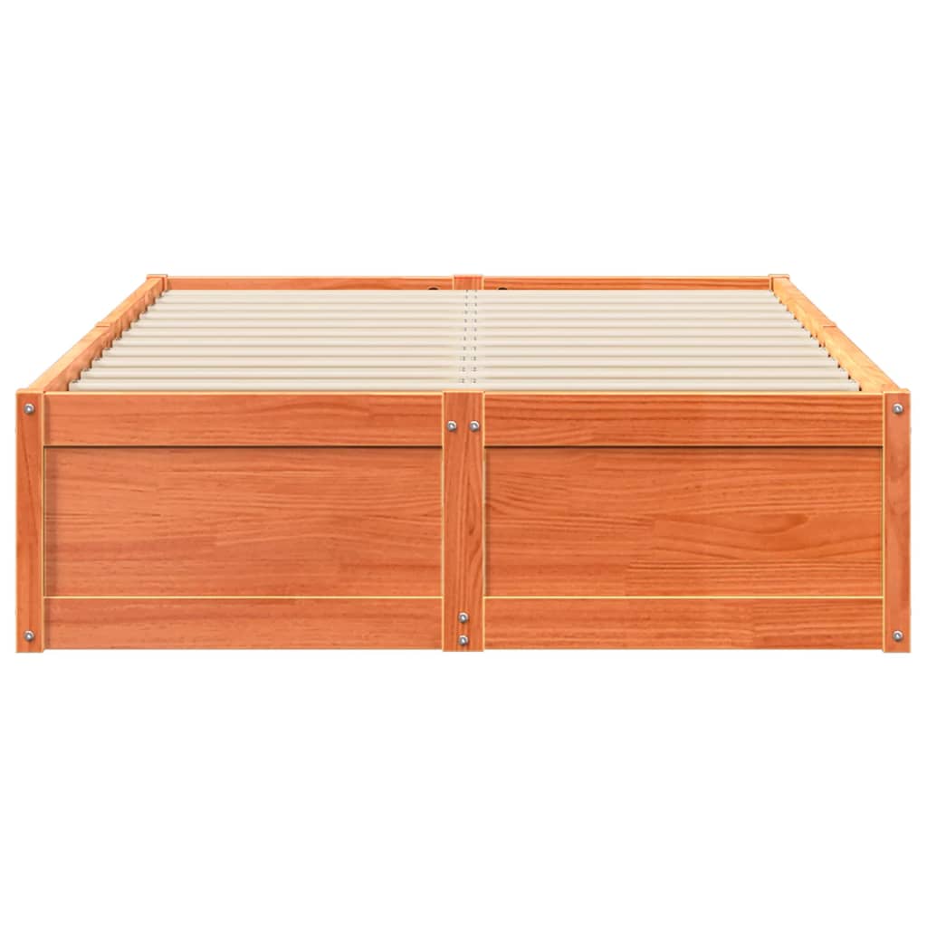 Cadre de lit sans matelas cire marron 135x190cm bois pin massif - XIOS
