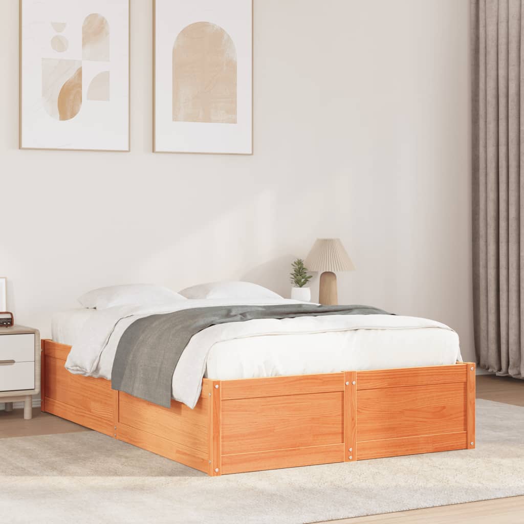 Cadre de lit sans matelas cire marron 135x190cm bois pin massif - XIOS