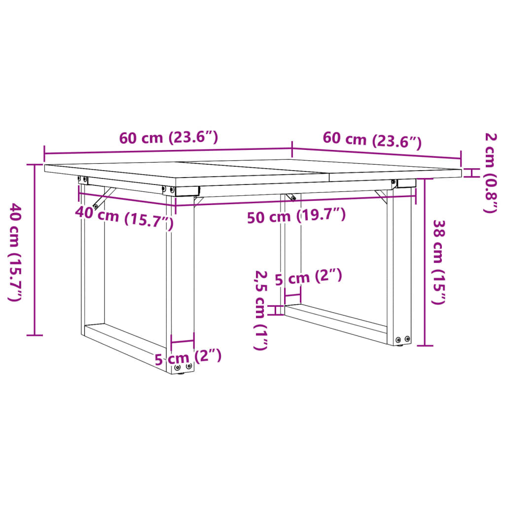 Table basse cadre en O 60x60x40 cm bois de pin massif et acier - XIOS