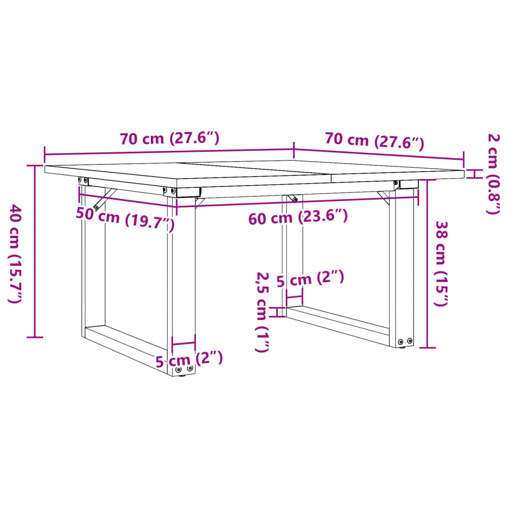 Table basse cadre en O 70x70x40 cm bois de pin massif et fonte - XIOS