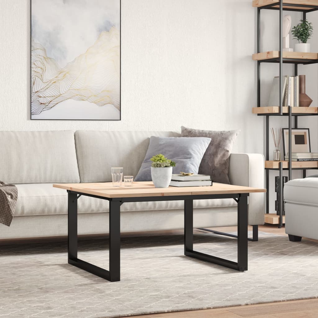 Table basse cadre en O 80x80x45 cm bois de pin massif et fonte