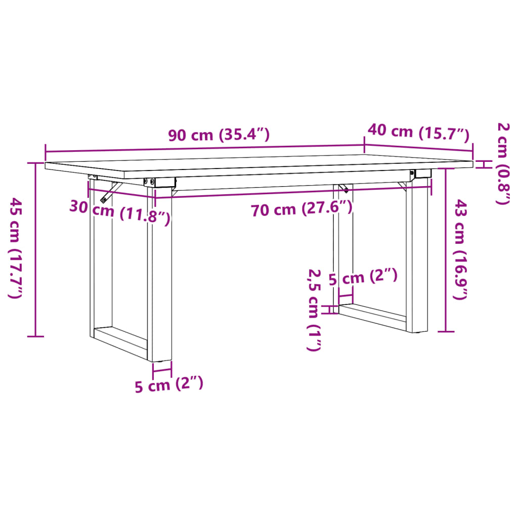 Table basse cadre en O 90x40x45 cm bois de pin massif et fonte Tables à manger vidaXL