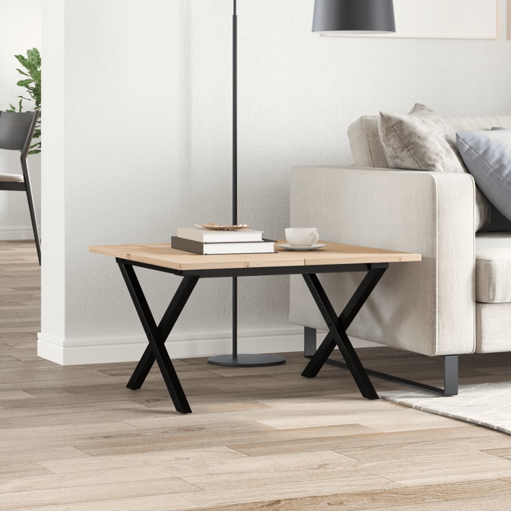 Table basse cadre en X 60x60x40 cm bois de pin massif et fonte
