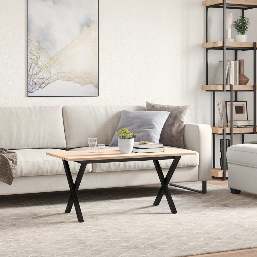 Table basse cadre en X 90x40x45 cm bois de pin massif et fonte - XIOS