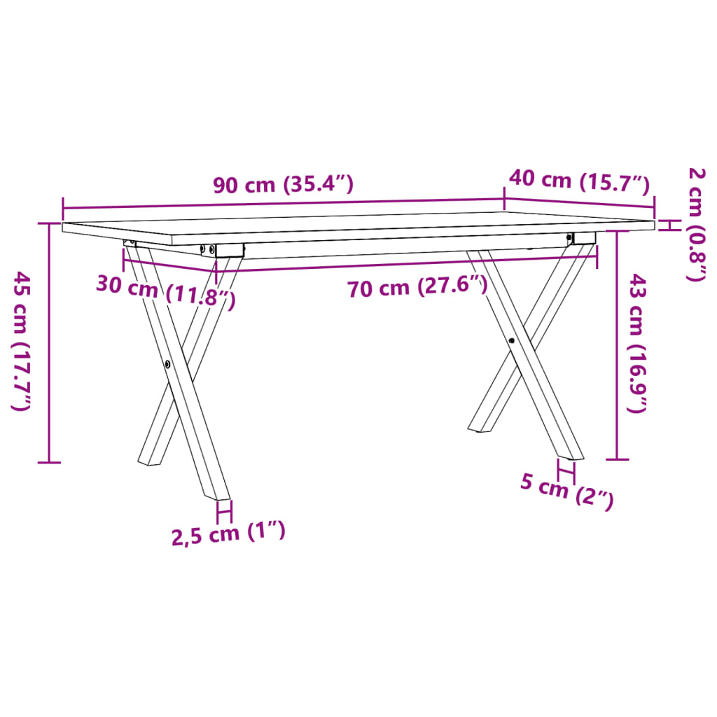 Table basse cadre en X 90x40x45 cm bois de pin massif et fonte - XIOS