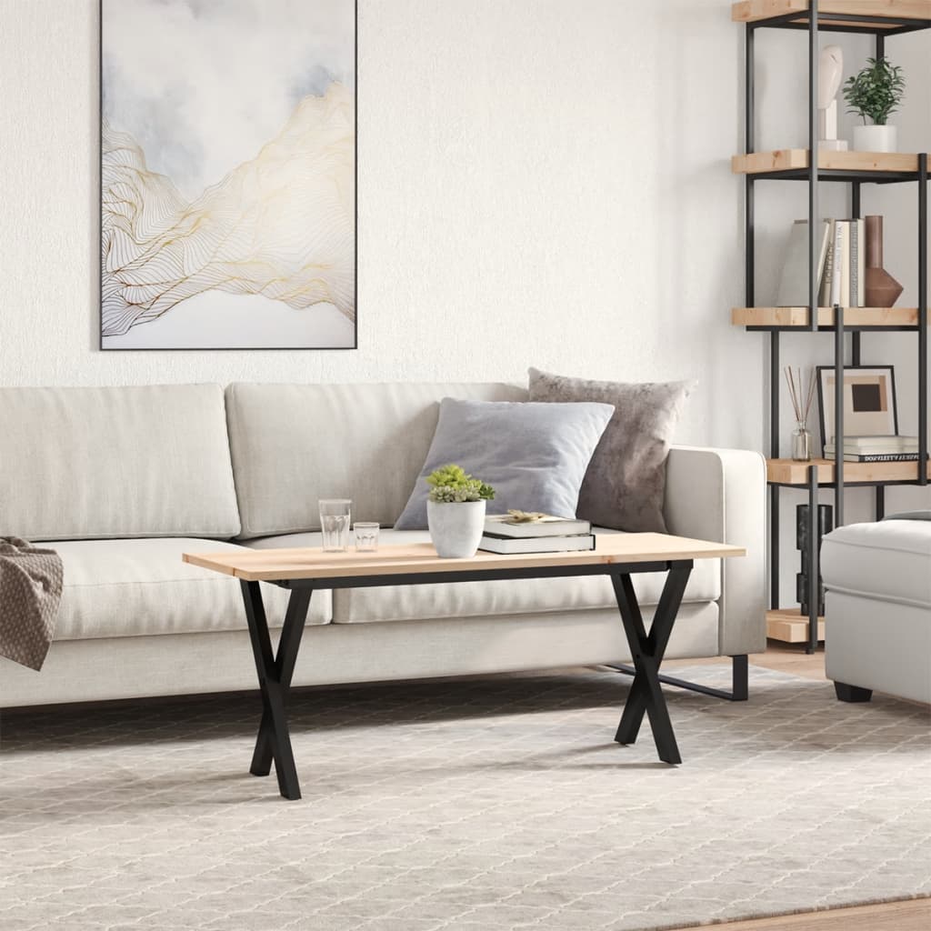 Table basse cadre en X 110x40x45 cm bois de pin massif et fonte - XIOS
