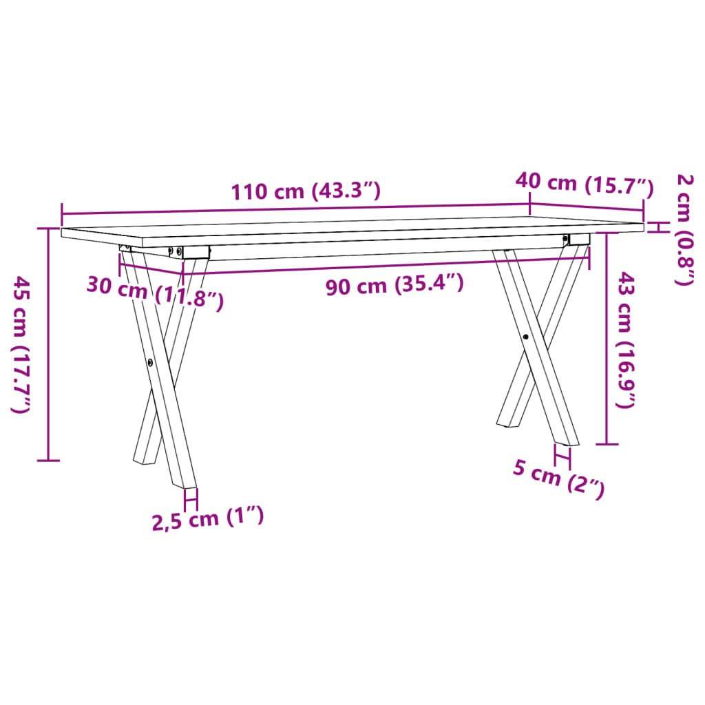 Table basse cadre en X 110x40x45 cm bois de pin massif et fonte - XIOS
