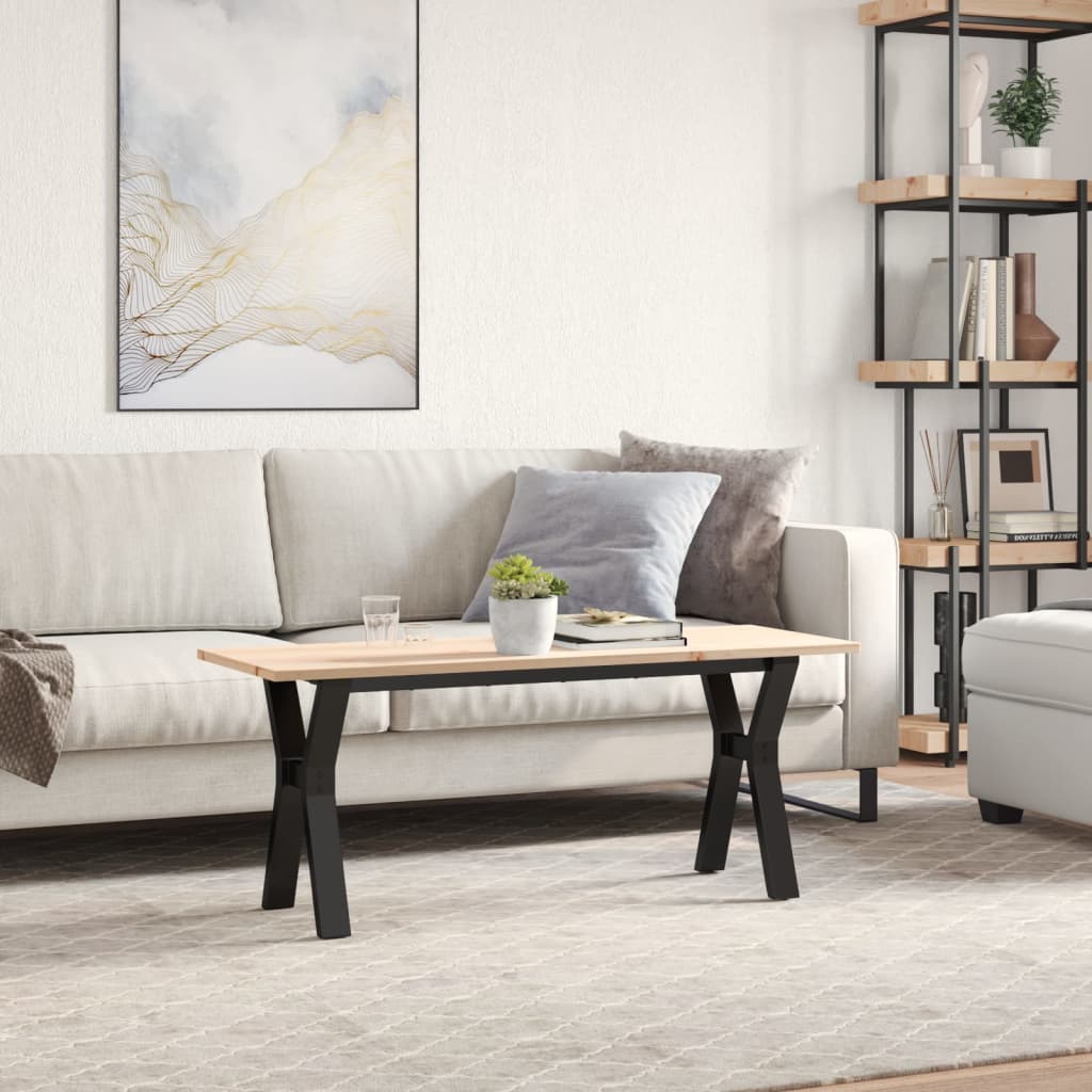 Table basse cadre en Y 110x40x45 cm bois de pin massif et fonte