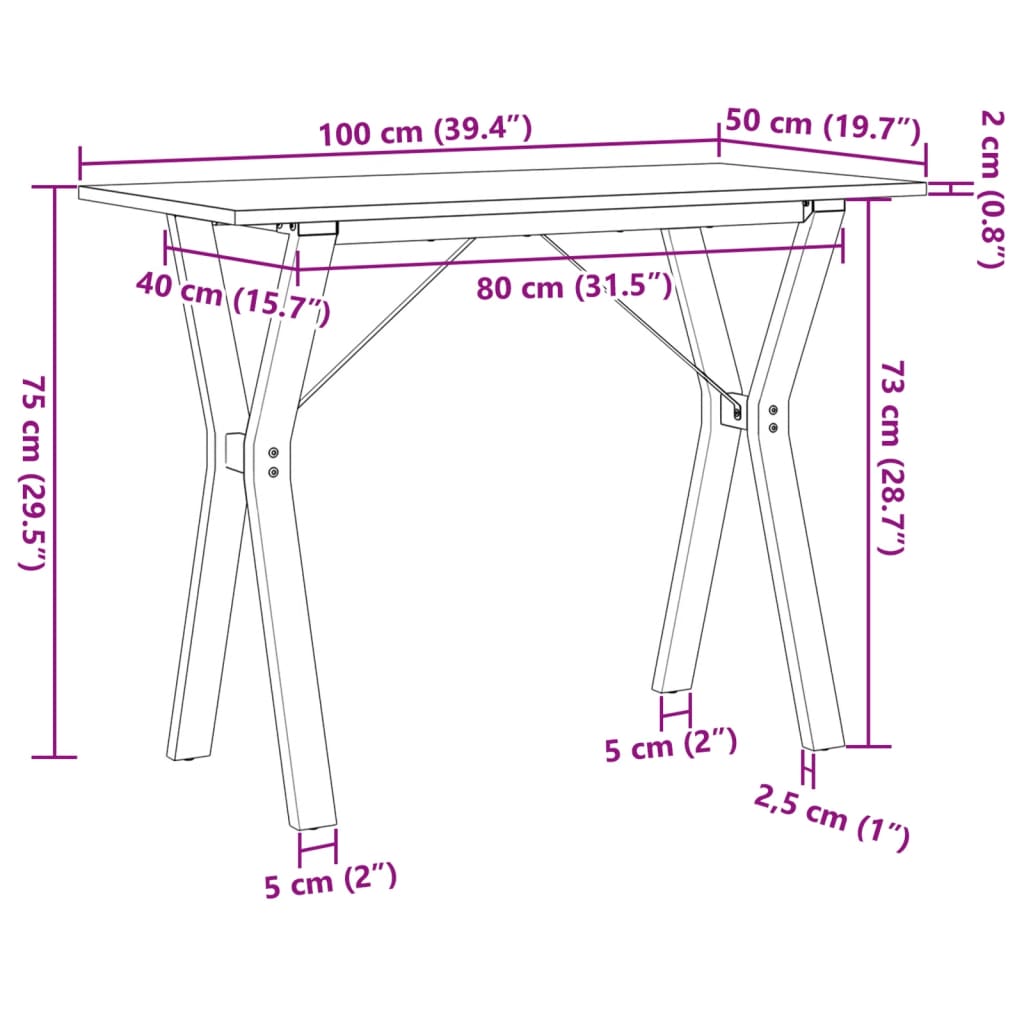 Table à manger cadre en Y 100x50x75 cm bois de pin massif acier