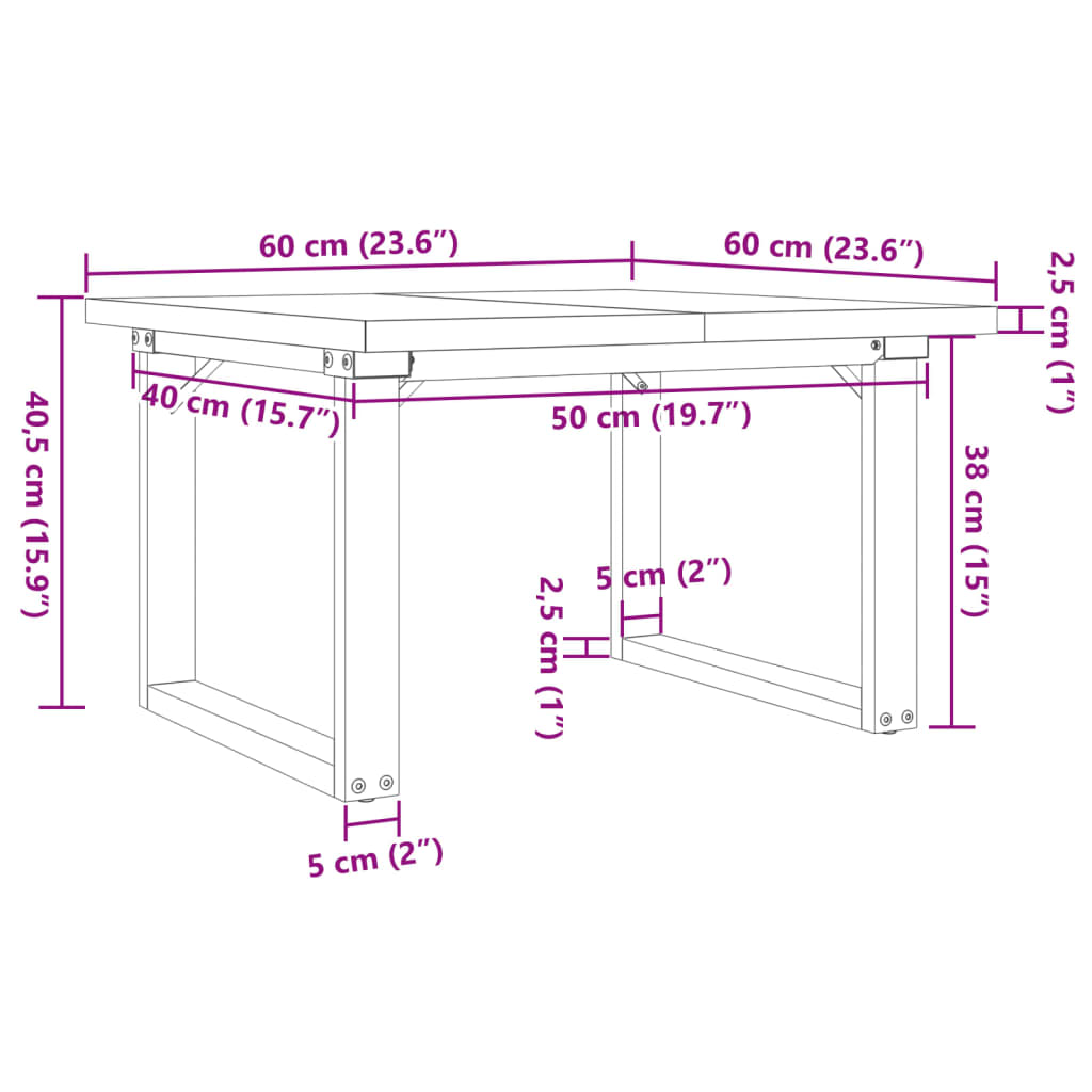 Table basse cadre en O 60x60x40,5cm bois de pin massif et fonte - XIOS