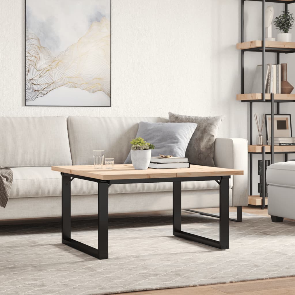 Table basse cadre en O 80x80x45,5cm bois de pin massif et fonte - XIOS