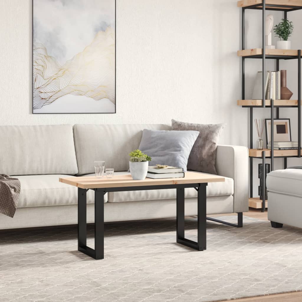 Table basse cadre en O 90x40x45,5cm bois de pin massif et fonte - XIOS