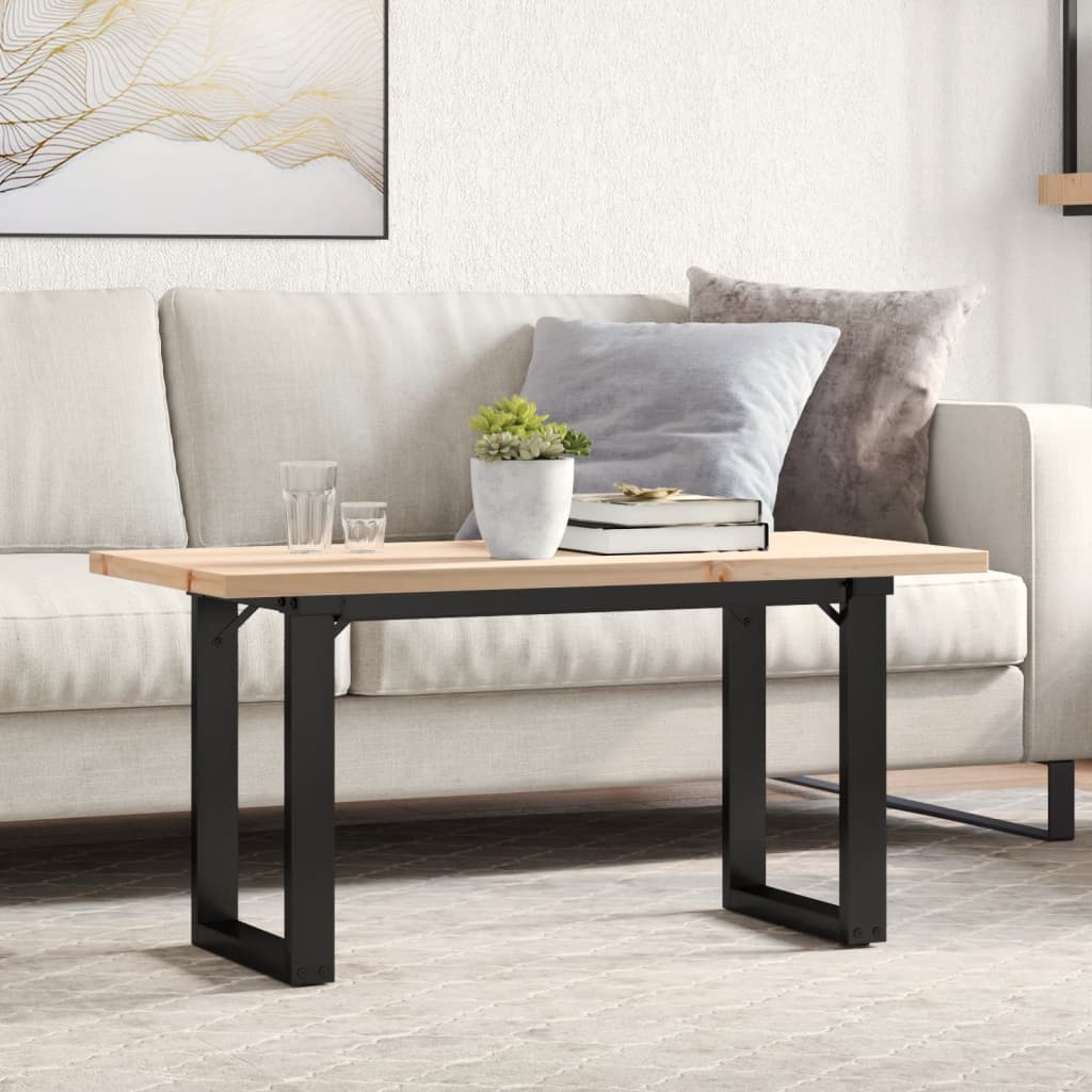 Table basse cadre en O 90x40x45,5cm bois de pin massif et fonte - XIOS