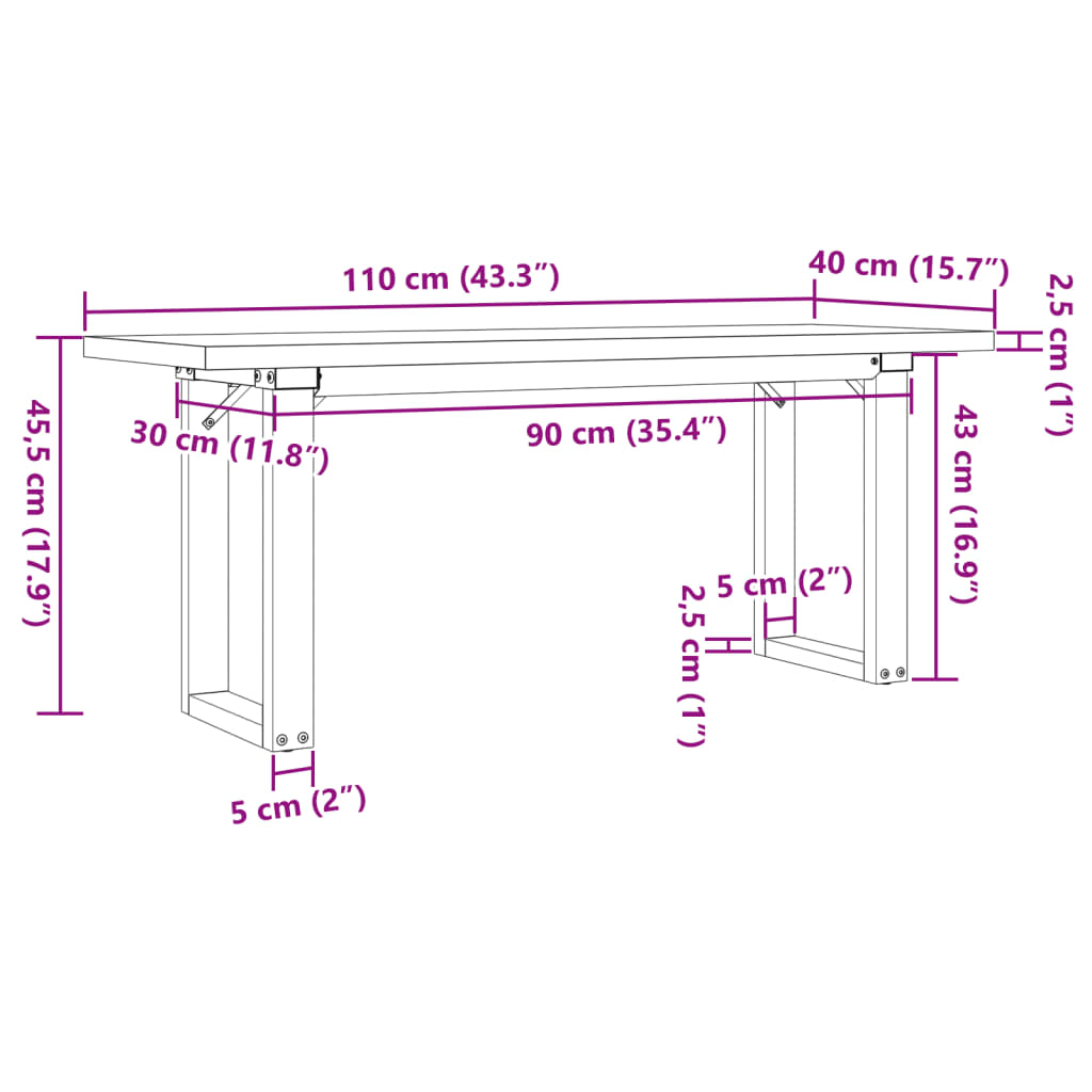 Table basse cadre en O 110x40x45,5 cm bois de pin massif fonte - XIOS